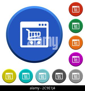 Webshop application round color beveled buttons with smooth surfaces and flat white icons Stock Vector