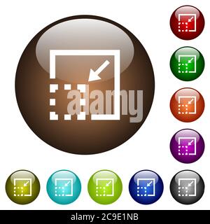 Minimize element white icons on round color glass buttons Stock Vector