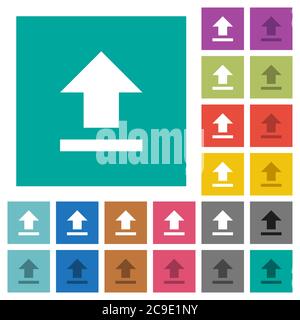Upload multi colored flat icons on plain square backgrounds. Included white and darker icon variations for hover or active effects. Stock Vector