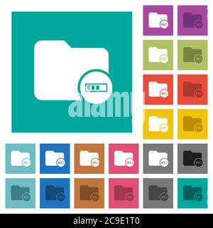 Directory processing multi colored flat icons on plain square backgrounds. Included white and darker icon variations for hover or active effects. Stock Vector