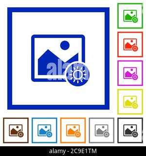 Adjust image brightness flat color icons in square frames on white background Stock Vector