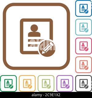 Edit contact simple icons in color rounded square frames on white background Stock Vector