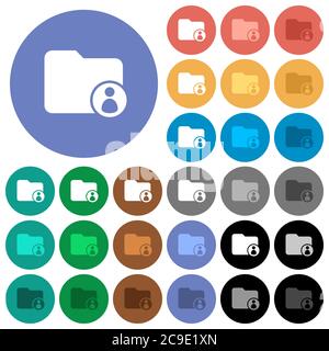 Directory owner multi colored flat icons on round backgrounds. Included white, light and dark icon variations for hover and active status effects, and Stock Vector