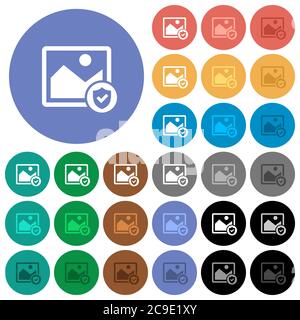 Protected image multi colored flat icons on round backgrounds. Included white, light and dark icon variations for hover and active status effects, and Stock Vector