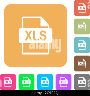XLS file format flat icons on rounded square vivid color backgrounds. Stock Vector