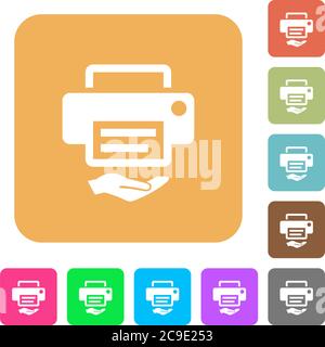 Shared printer flat icons on rounded square vivid color backgrounds. Stock Vector