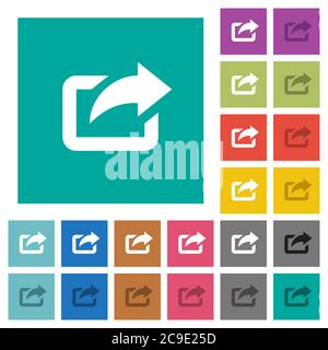 Export with upper right arrow multi colored flat icons on plain square backgrounds. Included white and darker icon variations for hover or active effe Stock Vector