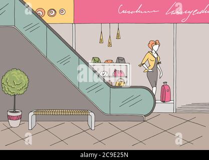 Shopping mall graphic color interior sketch illustration vector Stock Vector