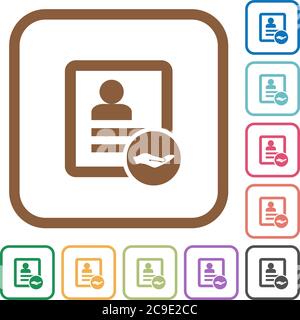 Share contact simple icons in color rounded square frames on white background Stock Vector