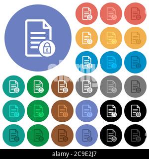 Locked document multi colored flat icons on round backgrounds. Included white, light and dark icon variations for hover and active status effects, and Stock Vector
