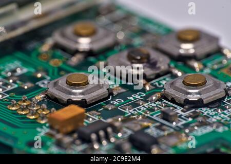 Circuit board macro view. Electronic components Stock Photo
