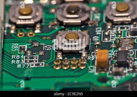Circuit board macro view. Electronic components Stock Photo