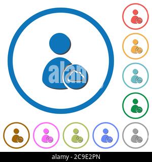Cloud user account management flat color vector icons with shadows in round outlines on white background Stock Vector