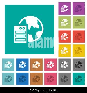 Web hosting multi colored flat icons on plain square backgrounds. Included white and darker icon variations for hover or active effects. Stock Vector