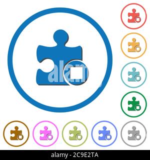 Stop plugin flat color vector icons with shadows in round outlines on white background Stock Vector