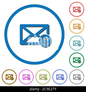 Lock mail flat color vector icons with shadows in round outlines on white background Stock Vector