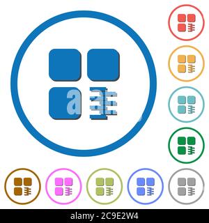 Zip component flat color vector icons with shadows in round outlines on white background Stock Vector