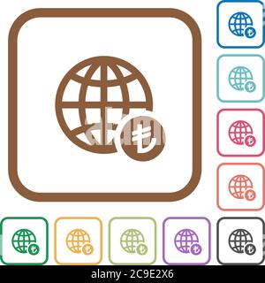 Online Lira payment simple icons in color rounded square frames on white background Stock Vector