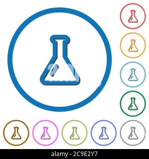 Empty flask flat color vector icons with shadows in round outlines on white background Stock Vector