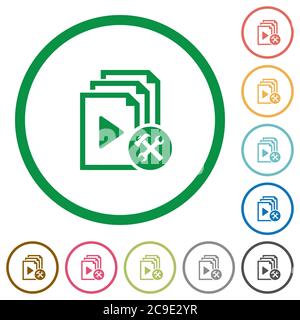 Playlist tools flat color icons in round outlines on white background Stock Vector