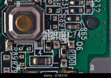 Circuit board macro view. Electronic components Stock Photo
