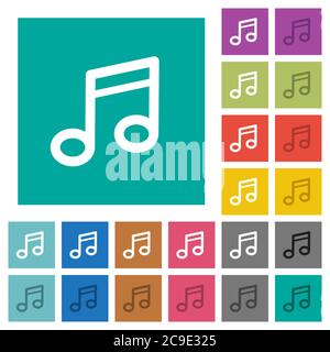 Music note multi colored flat icons on plain square backgrounds. Included white and darker icon variations for hover or active effects. Stock Vector