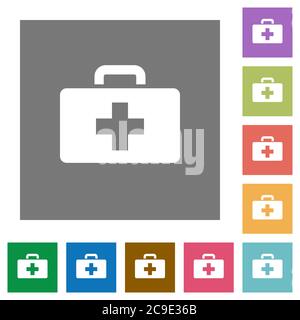 First aid kit flat icons on simple color square backgrounds Stock Vector