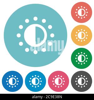Saturation control flat white icons on round color backgrounds Stock Vector
