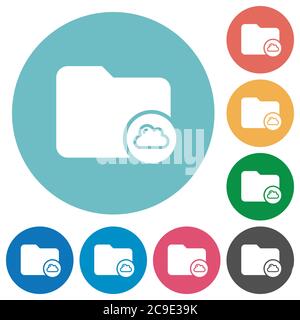 Cloud directory flat white icons on round color backgrounds Stock Vector