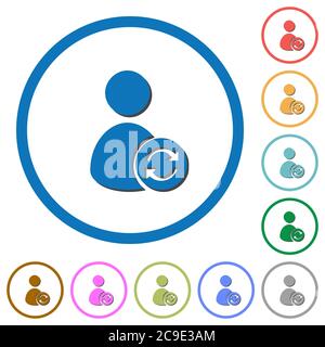 Refresh user account flat color vector icons with shadows in round outlines on white background Stock Vector