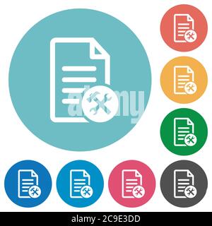 Document tools flat white icons on round color backgrounds Stock Vector