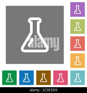 Empty flask flat icons on simple color square backgrounds Stock Vector