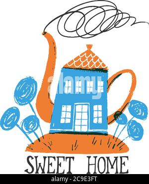 Sweet home vector card in stencil print technic Stock Vector