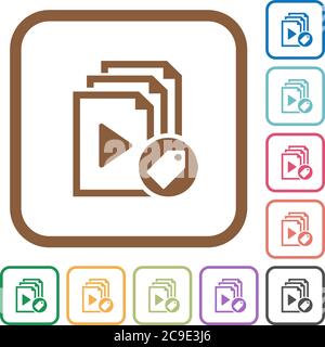 Tag playlist simple icons in color rounded square frames on white background Stock Vector