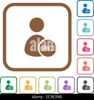 User account processing simple icons in color rounded square frames on white background Stock Vector