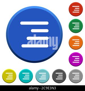 Text align right round color beveled buttons with smooth surfaces and flat white icons Stock Vector