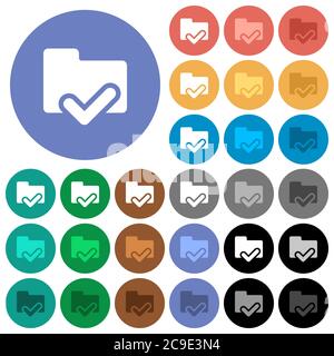 Folder ok multi colored flat icons on round backgrounds. Included white, light and dark icon variations for hover and active status effects, and bonus Stock Vector