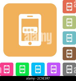 Mobile access flat icons on rounded square vivid color backgrounds. Stock Vector