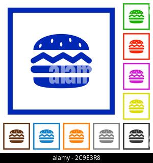 Single hamburger flat color icons in square frames on white background Stock Vector