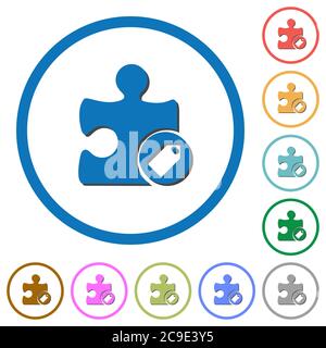 Tag plugin flat color vector icons with shadows in round outlines on white background Stock Vector