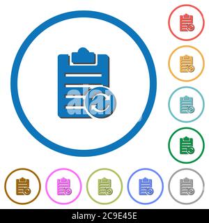 Syncronize note flat color vector icons with shadows in round outlines on white background Stock Vector