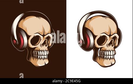 Skull with headphones retro illustration. Stock Vector