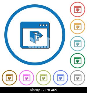 Application exit flat color vector icons with shadows in round outlines on white background Stock Vector