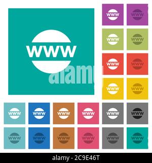 Domain name multi colored flat icons on plain square backgrounds. Included white and darker icon variations for hover or active effects. Stock Vector