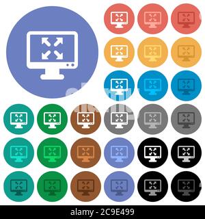 Change to fullscreen view multi colored flat icons on round backgrounds. Included white, light and dark icon variations for hover and active status ef Stock Vector