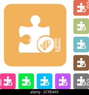 Tag plugin flat icons on rounded square vivid color backgrounds. Stock Vector