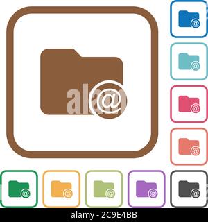 Directory email simple icons in color rounded square frames on white background Stock Vector