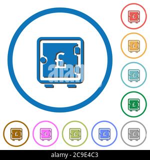 Pound strong box flat color vector icons with shadows in round outlines on white background Stock Vector