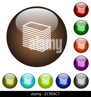 Paper stack white icons on round color glass buttons Stock Vector
