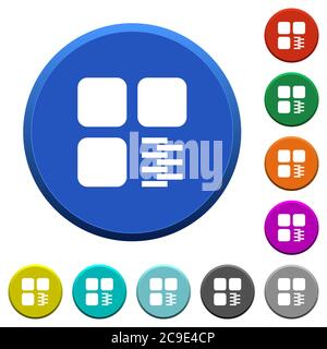Zip component round color beveled buttons with smooth surfaces and flat white icons Stock Vector
